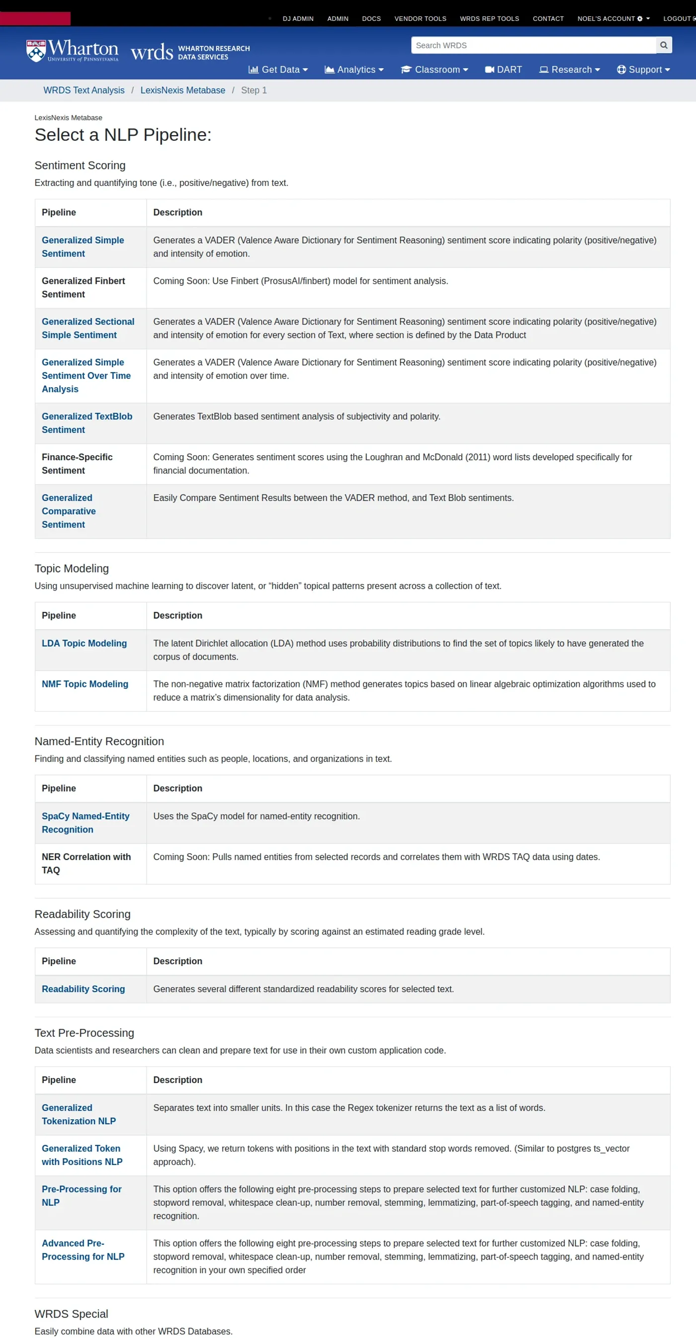 Text analytics job configuration screen
