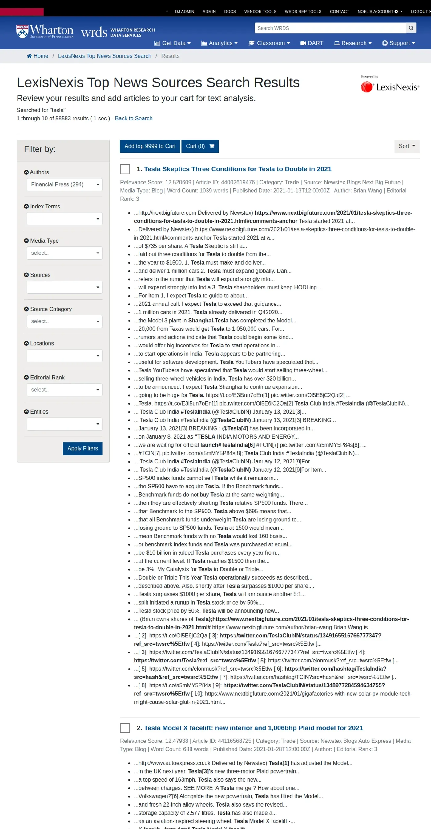 Keyword search interface