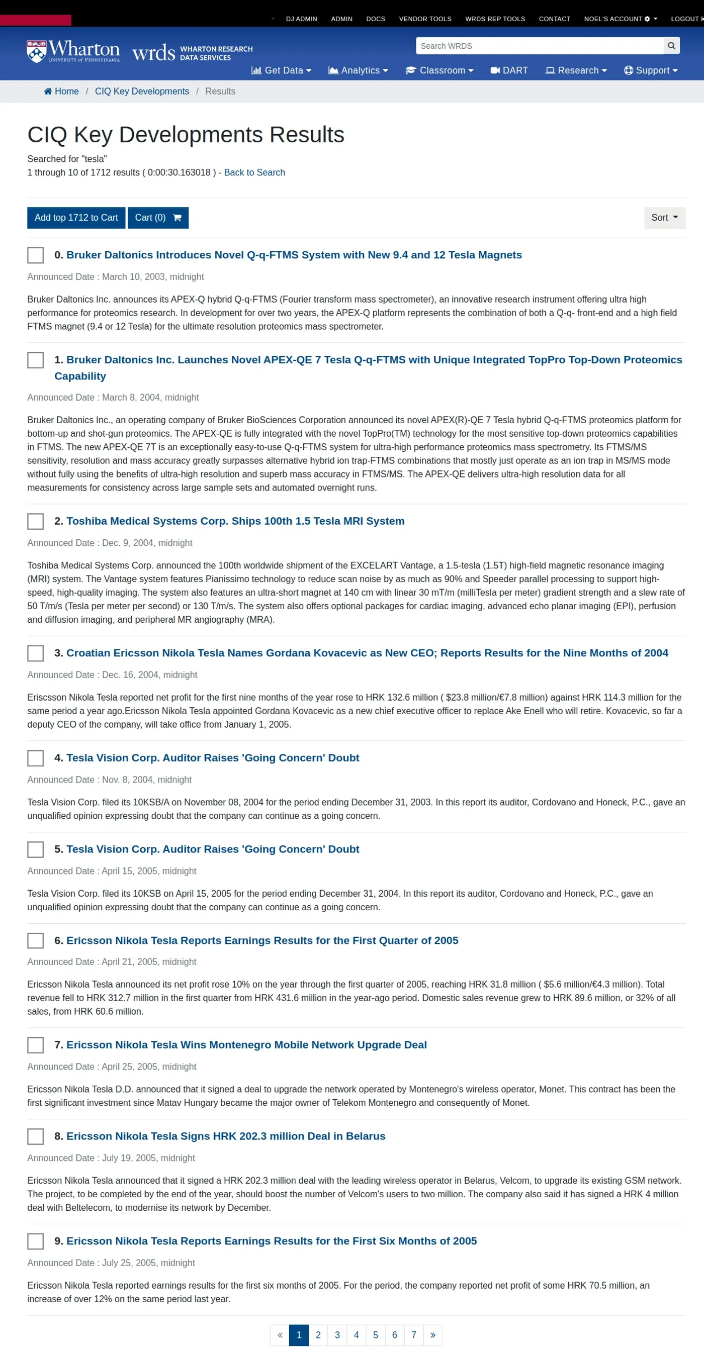 Results view over a news corpus