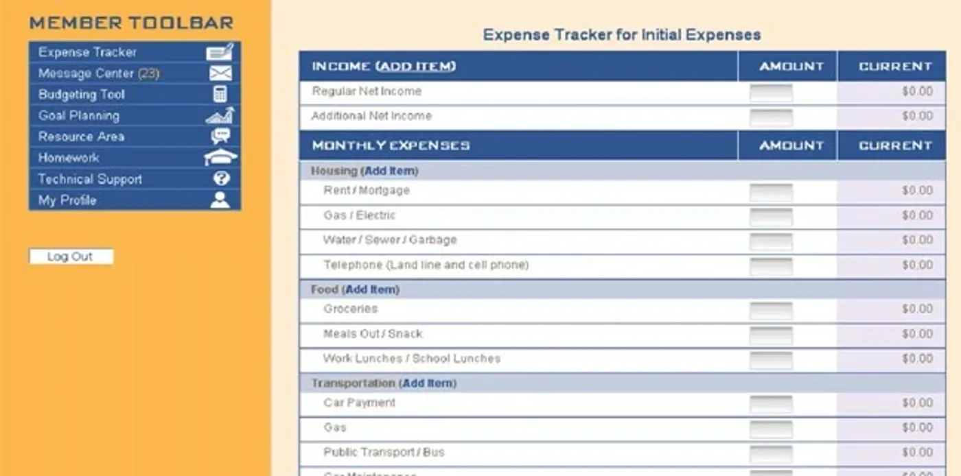 Budgeting interface