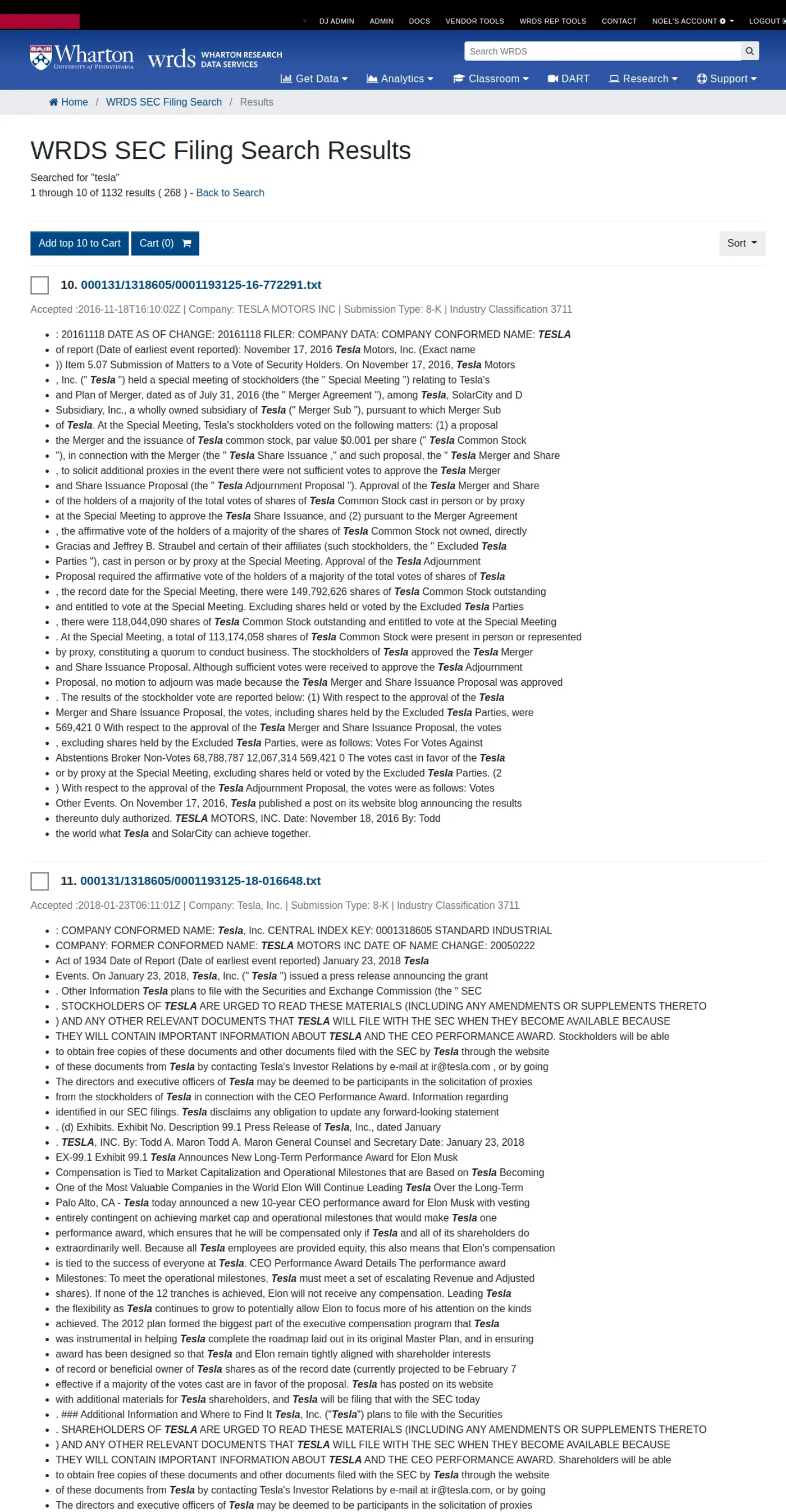 SEC filings search results